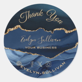 Pegatina Redonda elegante agajo azul acuarela Gracias