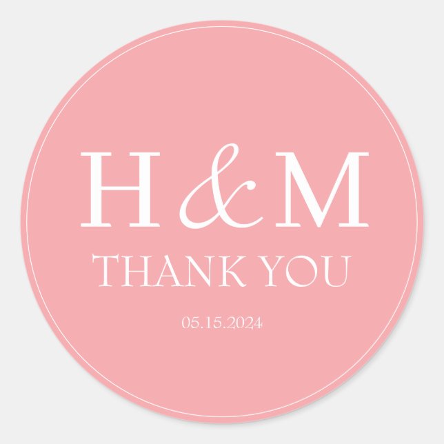 Pegatina Redonda Elegante Agradecimiento de Boda con Monograma Mode (Anverso)