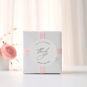 Pegatina Redonda Elegante Agradecimiento de Boda Minimalista