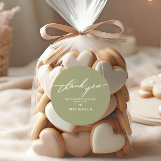 Pegatina Redonda Elegante Agradecimiento de Fiesta de Bebé con Letr