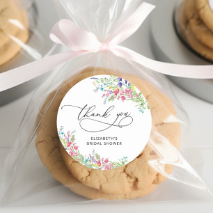 Pegatina Redonda Elegante Agradecimiento de Llamada de Boda de Flor