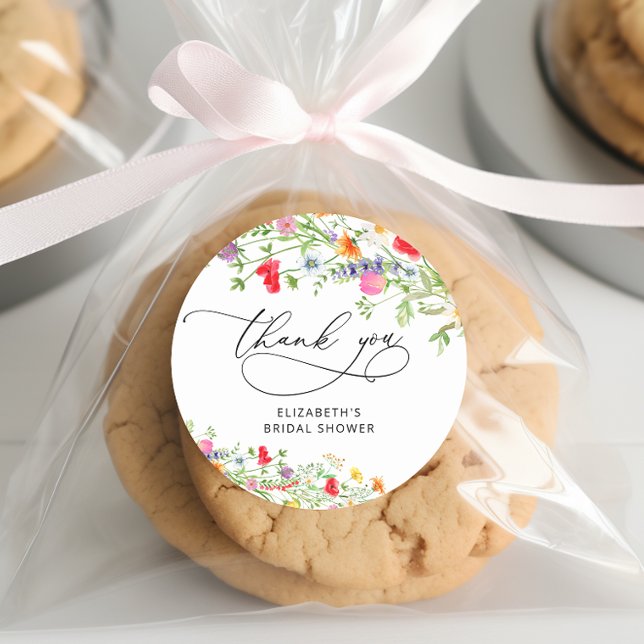 Pegatina Redonda Elegante Agradecimiento de Llamada de Boda Floral (Subido por el creador)