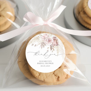 Pegatina Redonda Elegante Agradecimiento de Polvo Rosa Polvoriento 