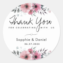 Elegante agradecimiento floral en acuarela rosa