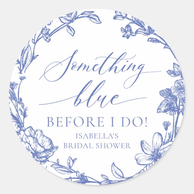 Pegatina Redonda Elegante Algo Azul Antes de Hacer Duchas Nupciales (Anverso)