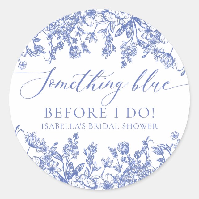 Pegatina Redonda Elegante Algo Azul Antes de Hacer Duchas Nupciales (Anverso)