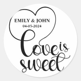 Pegatina Redonda Elegante amor es dulce caligrafía Corazón