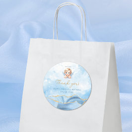 Pegatina Redonda Elegante Ángel Azul niño bautismo Christening