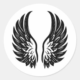 Pegatina Redonda Elegante Angel Wings Silhouette en BW