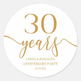 Pegatina Redonda Elegante Aniversario del Boda de Champagne 30
