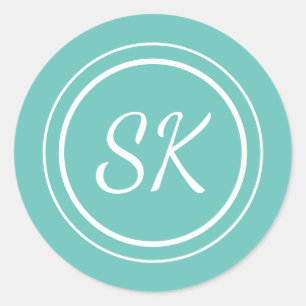 Pegatina Redonda Elegante Aqua Profesional Monograma Negocios