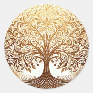 Pegatina Redonda Elegante Árbol de la Vida Celebración Espiritual
