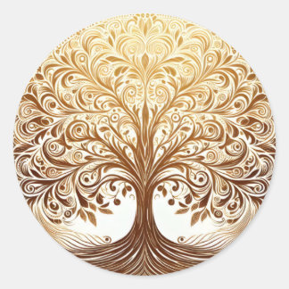 Pegatina Redonda Elegante Árbol de la Vida Celebración Espiritual