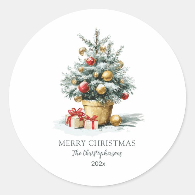 Pegatina Redonda Elegante árbol de Navidad (Anverso)