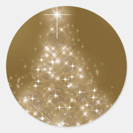 Pegatina Redonda Elegante árbol de navidad iluminado con oro