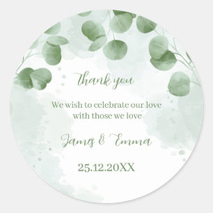 Pegatina Redonda Elegante árbol verde deja Boda personalizado