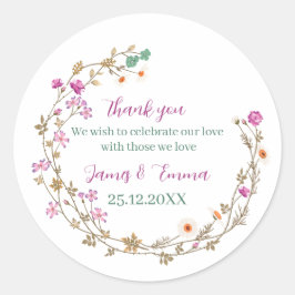 Pegatina Redonda Elegante árbol verde deja matrimonio personalizado
