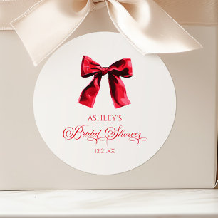 Pegatina Redonda Elegante Arco de Coqueta Rojo para Despedida de So