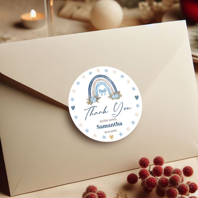 Pegatina Redonda Elegante arco iris floral Baby Shower Gracias (Subido por el creador)