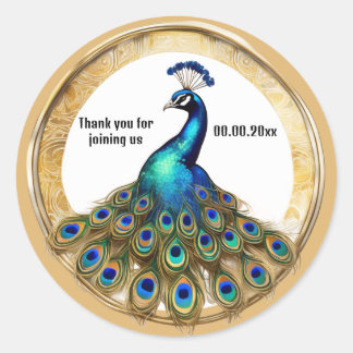 Pegatina Redonda Elegante arte acuático redondo de pavo real