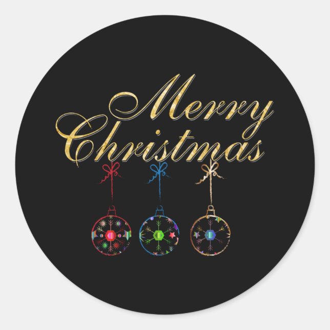 Pegatina Redonda Elegante arte de copos de nieve navideños (Anverso)