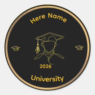 Pegatina Redonda Elegante Arte de una línea Graduado, Stiker