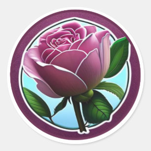 Pegatina Redonda Elegante arte floral rosa rosa grande