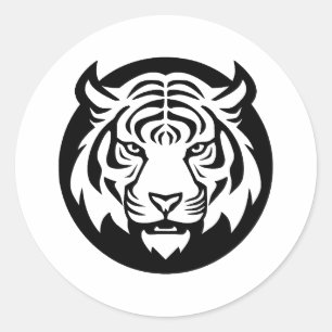 Pegatina Redonda Elegante arte tigre en estilo Minimalista