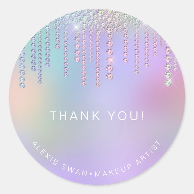 Pegatina Redonda Elegante artista de maquillaje de diamantes rosas  (Anverso)