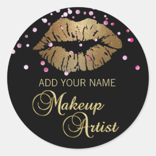 Pegatina Redonda Elegante artista de maquillaje de los labios de or