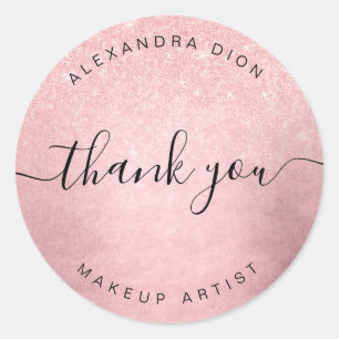 Pegatina Redonda Elegante artista de maquillaje purpurina de rosa y