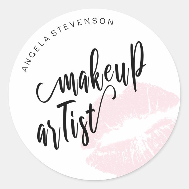 Pegatina Redonda Elegante artista moderno de labios rosa pastel (Anverso)