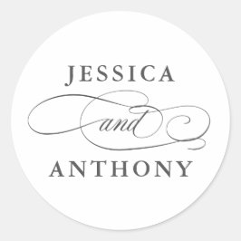 Pegatina Redonda Elegante asunto con los nombres de las parejas