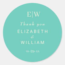 Pegatina Redonda Elegante Awe Acuático Simple con Monograma Boda