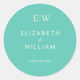 Pegatina Redonda Elegante Awe Acuático Simple con Monograma Boda
