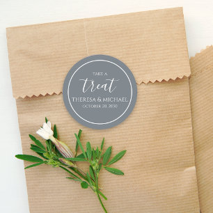 Pegatina Redonda Elegante Azul Dusty Sencillo Tomar Una Caligrafía 