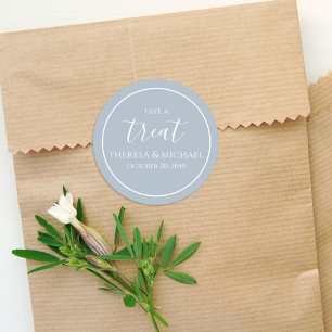 Pegatina Redonda Elegante Azul Dusty Sencillo Tomar Una Caligrafía 