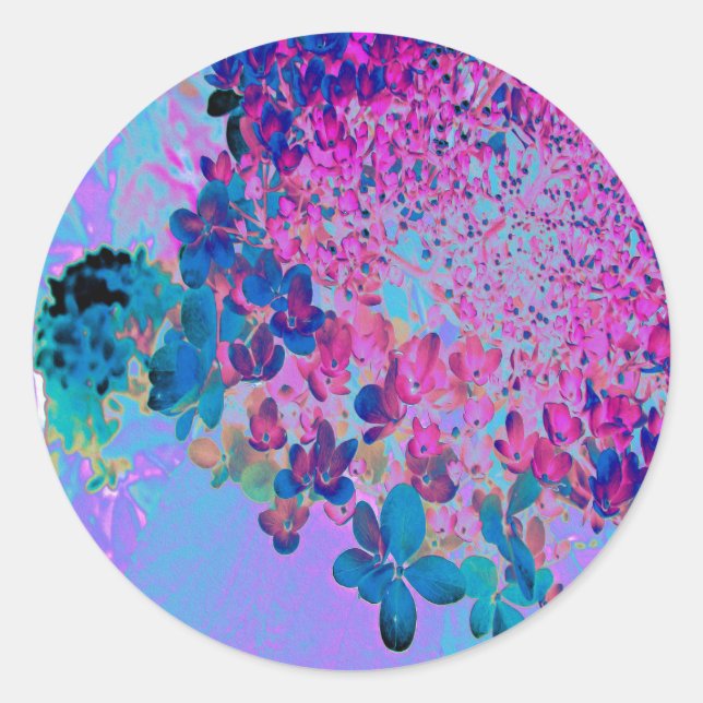 Pegatina Redonda Elegante azul oscuro e hidrangea recta magenta (Anverso)