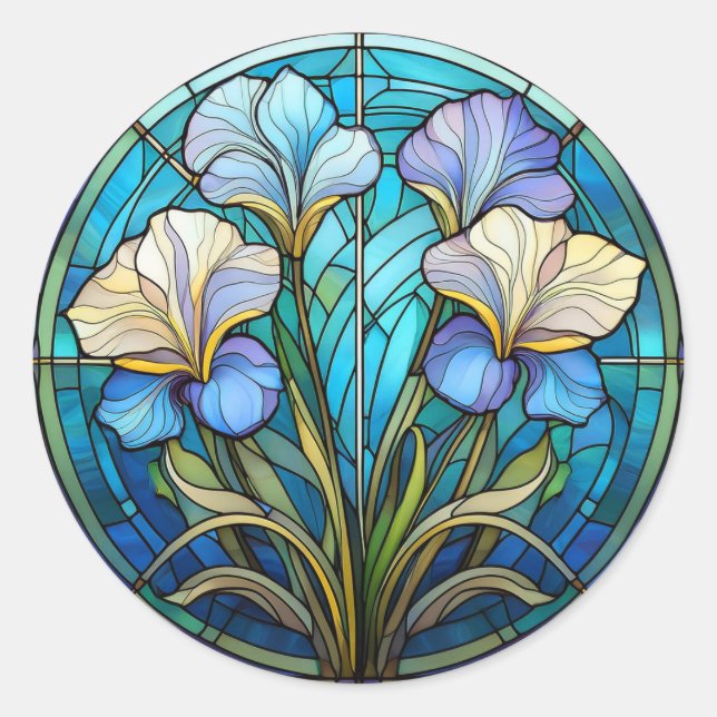Pegatina Redonda Elegante azul Verde azulado Floral Art Nouveau Vid (Anverso)