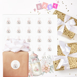 Pegatina Redonda Elegante Baby Girl Pink Elephant Baby Shower