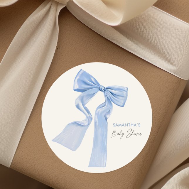 Pegatina Redonda Elegante Baby Shower Blue Bow (Subido por el creador)