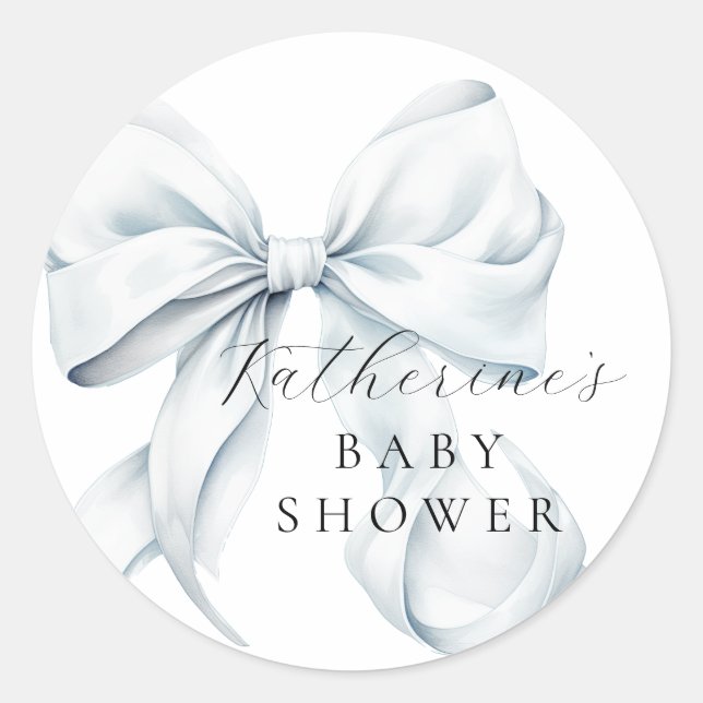 Pegatina Redonda Elegante Baby Shower Blue Bow (Anverso)