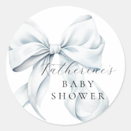 Pegatina Redonda Elegante Baby Shower Blue Bow