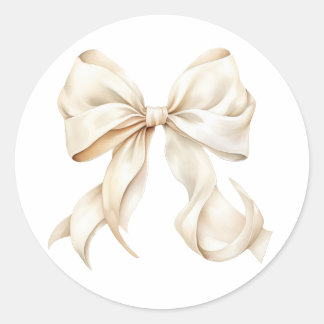 Pegatina Redonda Elegante Baby Shower Bow Blanco