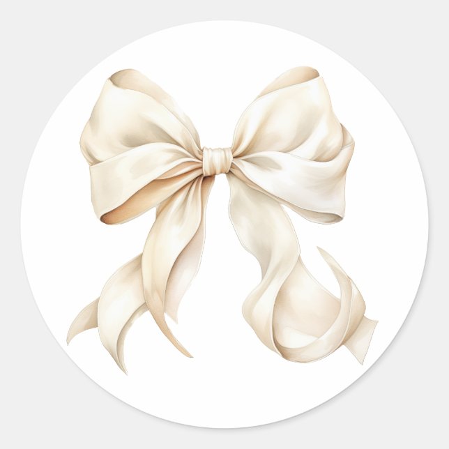 Pegatina Redonda Elegante Baby Shower Bow Blanco (Anverso)