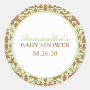 Pegatina Redonda Elegante Baby Shower Damask