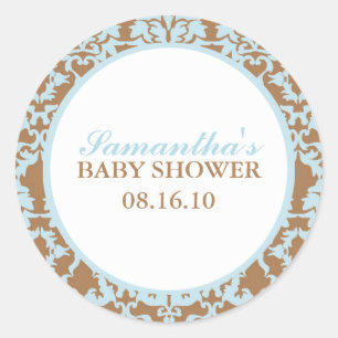 Pegatina Redonda Elegante Baby Shower Damask