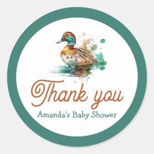 Pegatina Redonda Elegante Baby Shower de pato mallard enmarcado ver
