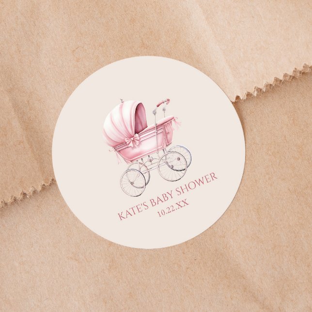 Pegatina Redonda Elegante Baby Shower de portaequipajes para bebés  (Subido por el creador)