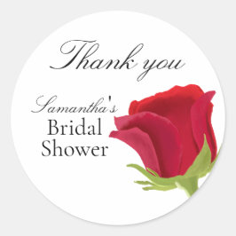 Pegatina Redonda Elegante Baby Shower de Rosa Roja
